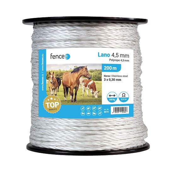 Lano pre elektrické ohradníky, priemer 4,5 mm, biele