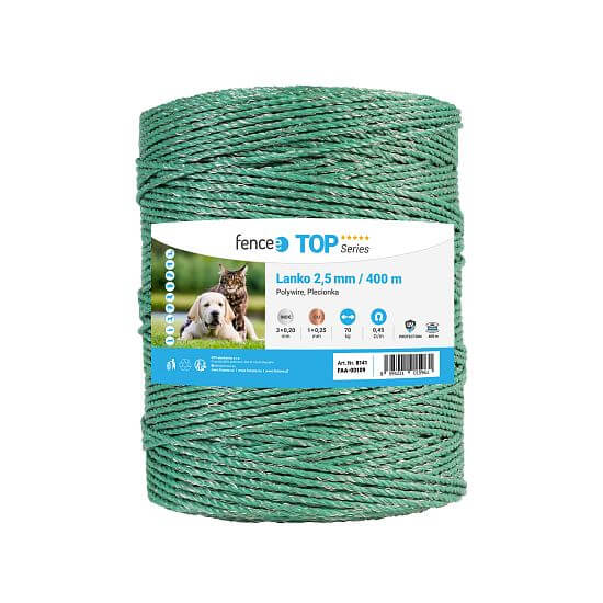 Lanko na elektrický ohradník, priemer 2,5 mm, zelené, dĺžka 400 m