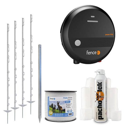 Sada pachového a elektrického ohradníka proti zveri - sieťový zdroj elektrického ohradníka 5 J - páska 200 m