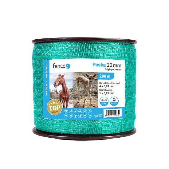 Páska na elektrický ohradník, šírka 20 mm, zelená, dĺžka 200 m