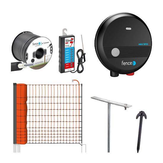 Kompletná sada s elektrickou sieťou a sieťový zdroj elektrického ohradníka  1 J pre hydinu, husi, kačice - sieť 50 m, 112 cm