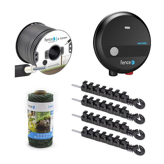 Sada elektrického ohradníka pre mačky - sieťový zdroj elektrického ohradníka 0,6 J - lanko - špeciálne izolátory 10 ks