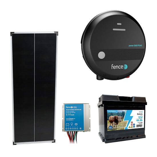 Sada solárneho panelu a elektrického ohradníka - 4 J zdroj, solárný panel 100 W, regulátor a 12V batéria 44 Ah