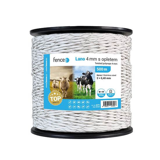 Lano pre elektrické ohradníky s opletom, priemer 4 mm