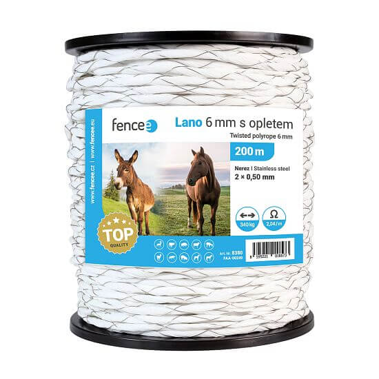 Lano pre elektrické ohradníky s opletom, priemer 6 mm