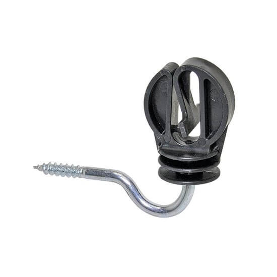 Izolátor na elektrický ohradník so zahnutým vrutom 6 mm, pre lanká a pásky do 30 mm - 10 ks