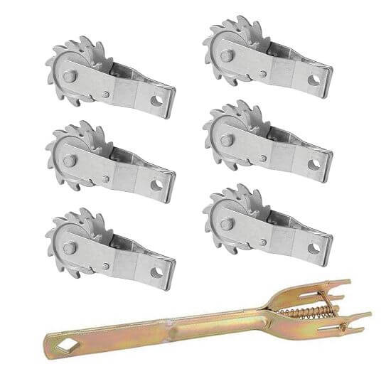 Sada 6 napínačov s rohatkou pre elektrický ohradník + páka pre napínače