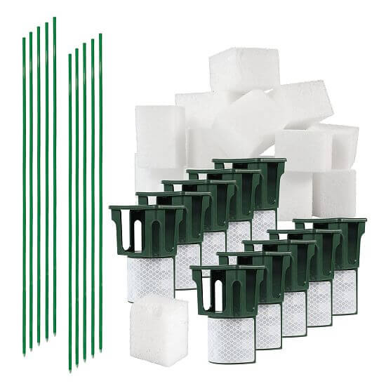 Súprava pre pachový ohradník – PROFI držiaky s reflexnou páskou a nosičmi BIO10-PO, sklolaminátové stĺpiky – 10 ks